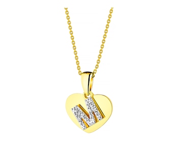 Yellow Gold Diamond Pendant - Heart, Letter M 0,006 ct - fineness 9 K
