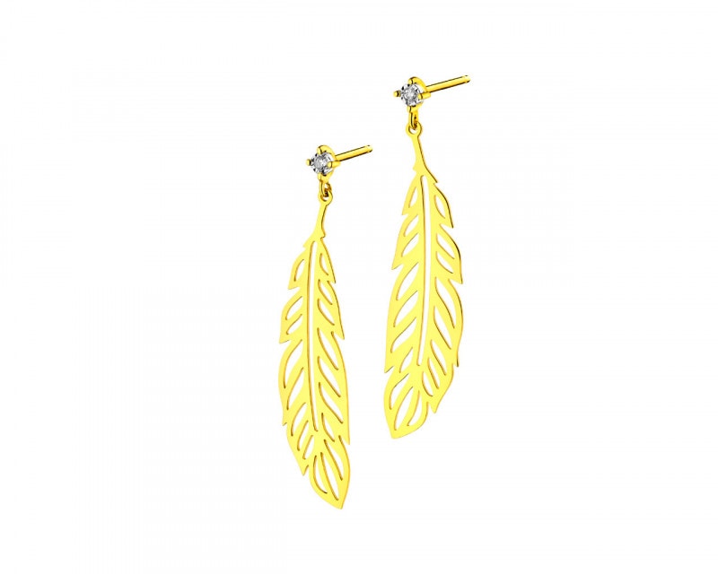 Yellow & White Gold Diamond Earrings - Feathers 0,01 ct - fineness 375