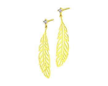 Yellow & White Gold Diamond Earrings - Feathers 0,01 ct - fineness 375