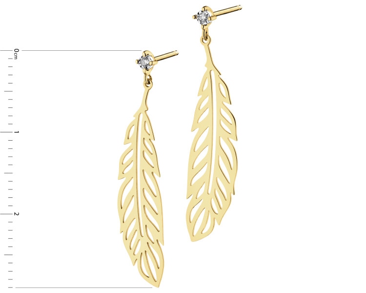 Yellow & White Gold Diamond Earrings - Feathers - 0,01 ct - fineness 375