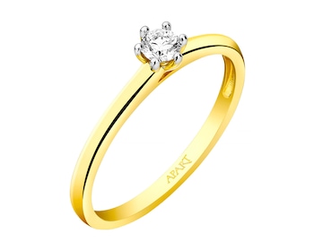 14ct Yellow Gold Ring with Diamond 0,16 ct - fineness 14 K