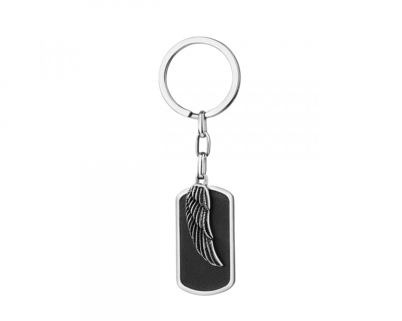 Stainless Steel & Leather Key Ring - Feather