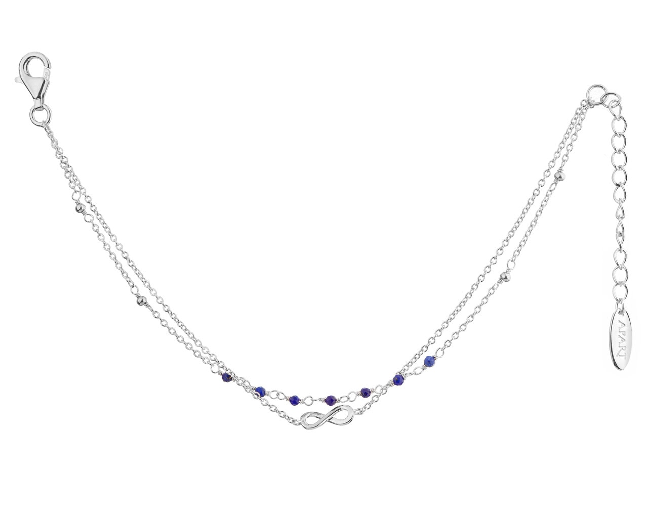 Bransoletka srebrna z lapis lazuli - nieskończoność