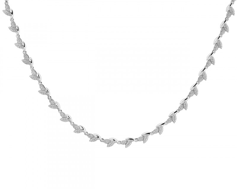 Sterling Silver Leaf Shape Necklace with Cubic Zirconia