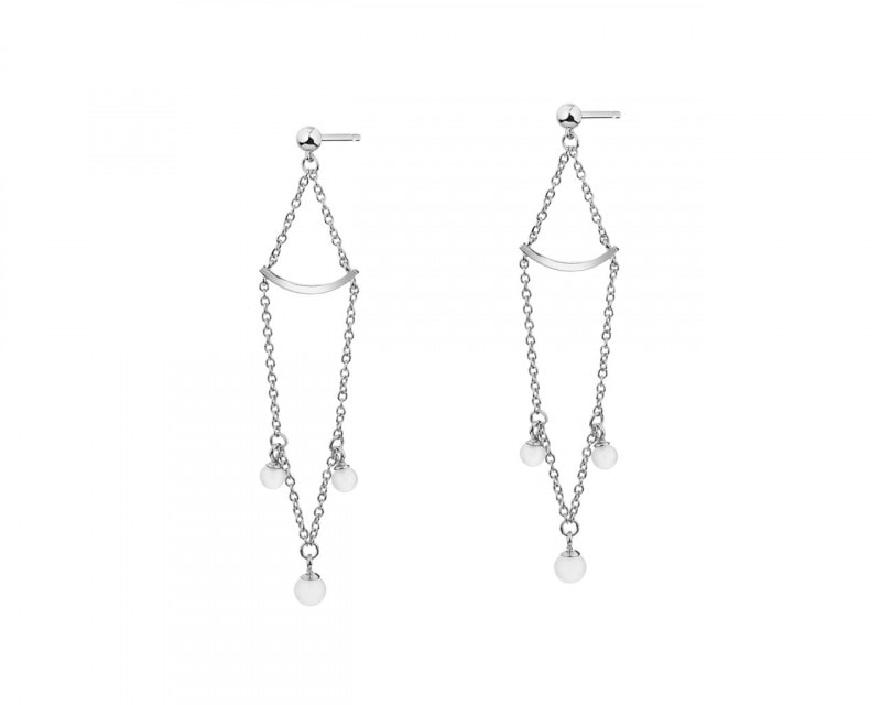 Sterling Silver Earrings with Milky White Cubic Zirconia
