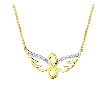 Naszyjnik z żółtego złota z diamentami - skrzydła, nieskończoność, aniołek 0,01 ct - próba 375></noscript>
                    </a>
                </div>
                <div class=