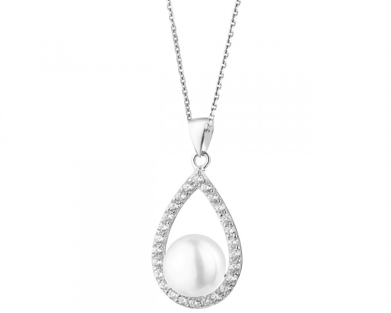 Sterling Silver Pendant with Pearl & Cubic Zirconia