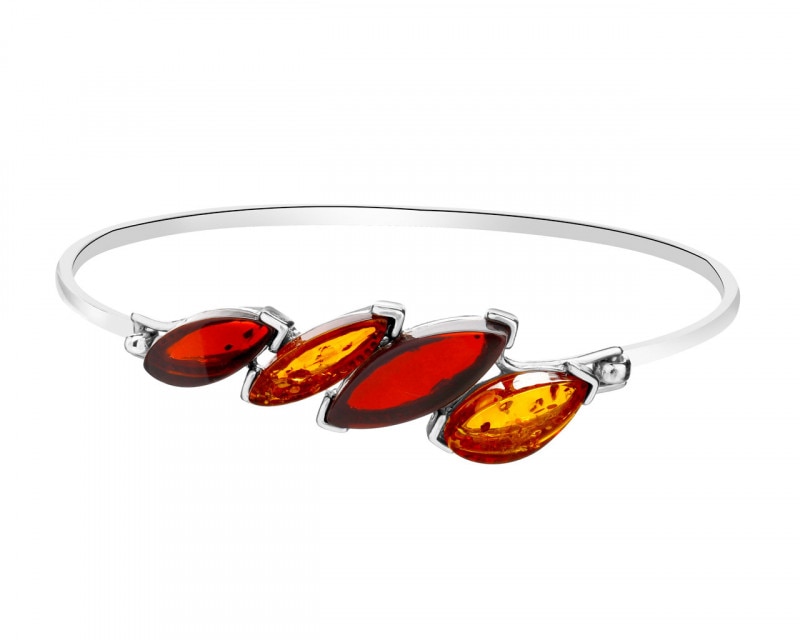 Rhodium Plated Silver Bracelet with Amber