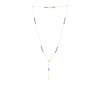 Yellow Gold Necklace with Synthetic Onyx - Rosary