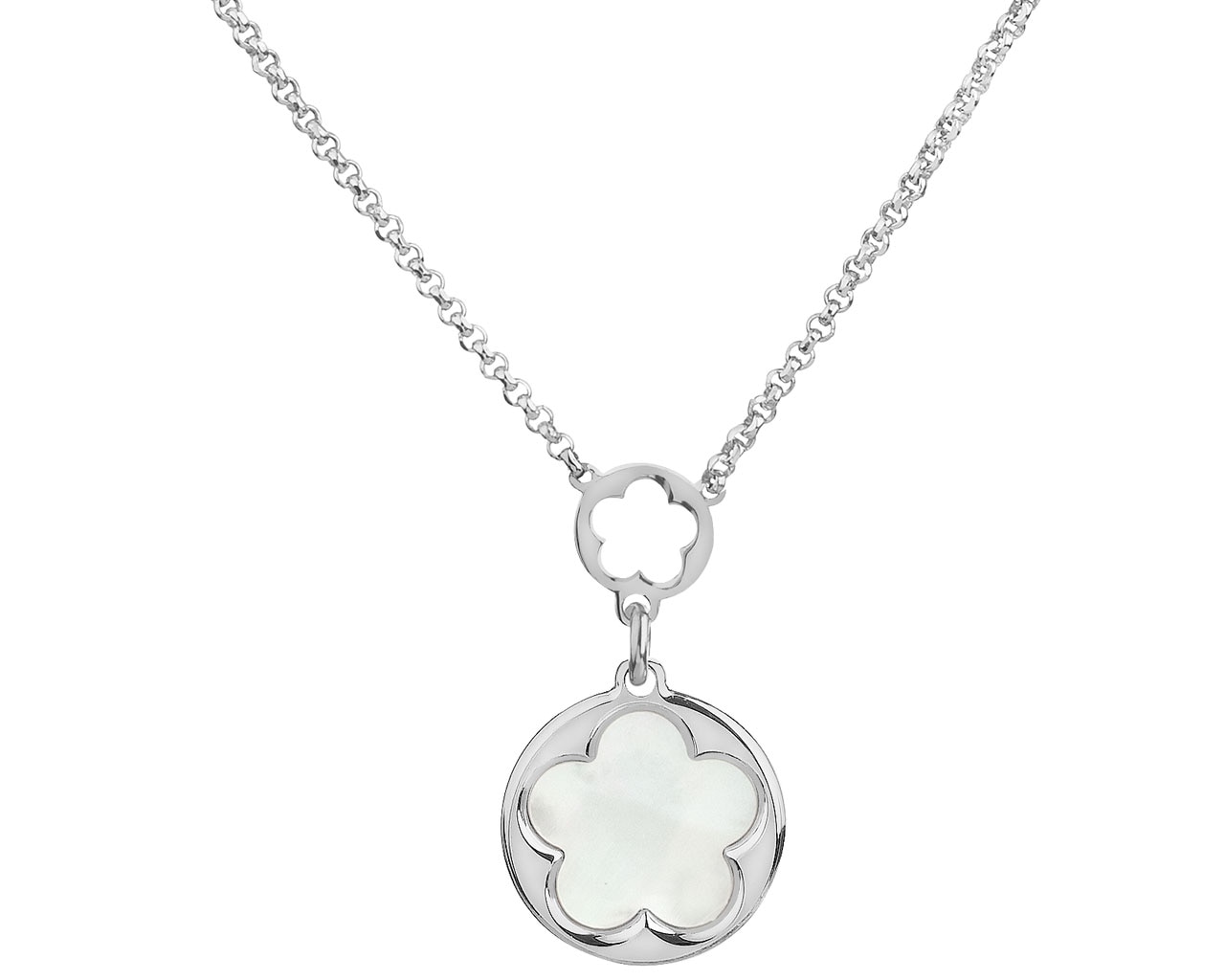 Stříbrný náhrdelník s perletí - květ, kroužek