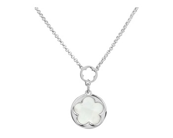 Sterling Silver Necklace with Mother of Pearl - Flower, Round Disc