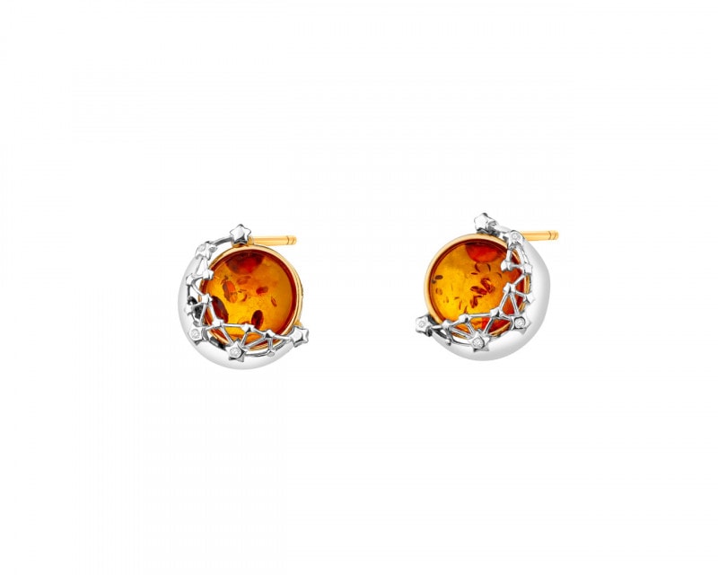 Gold Plated Silver Earrings with Amber & Cubic Zirconia