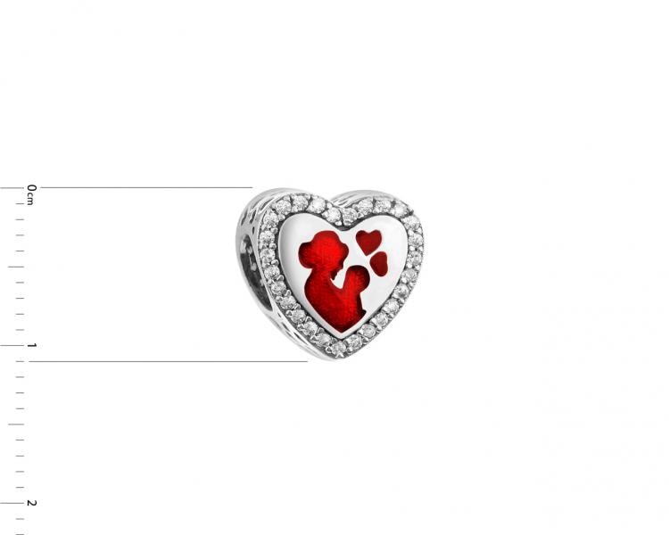 Sterling Silver Beads Pendant with Cubic Zirconia & Enamel - Heart, Mum, Family