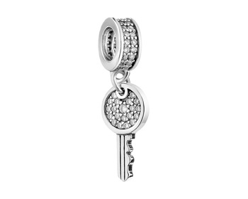Sterling Silver Beads Pendant with Cubic Zirconia - Key
