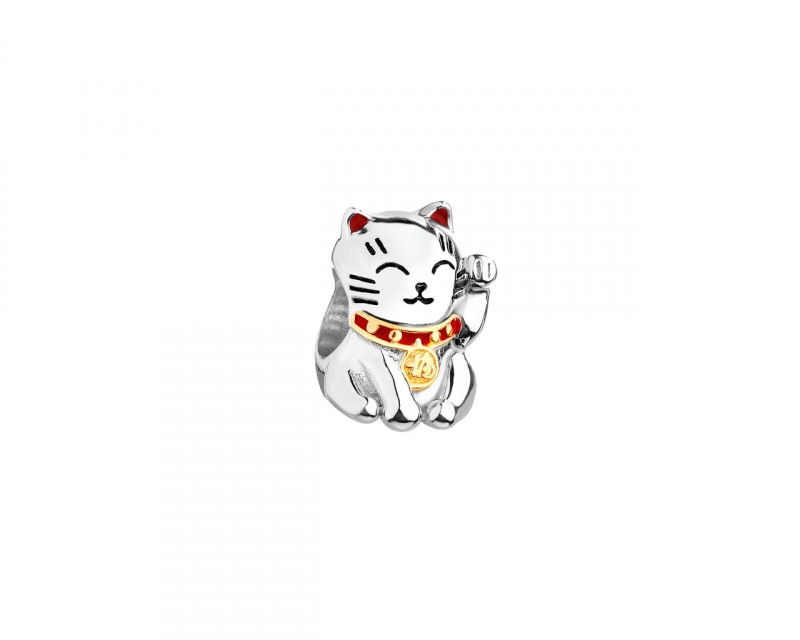 Sterling Silver & Enamel Beads Pendant - Cat