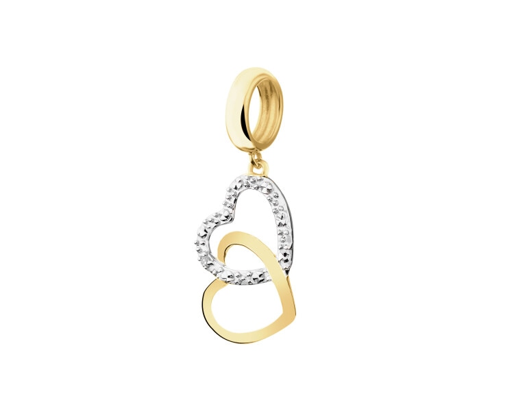 Złota zawieszka beads z żółtego złota z diamentem - serca - 0,003 ct - próba 375