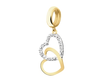 Złota zawieszka beads z żółtego złota z diamentem - serca - 0,003 ct - próba 375
