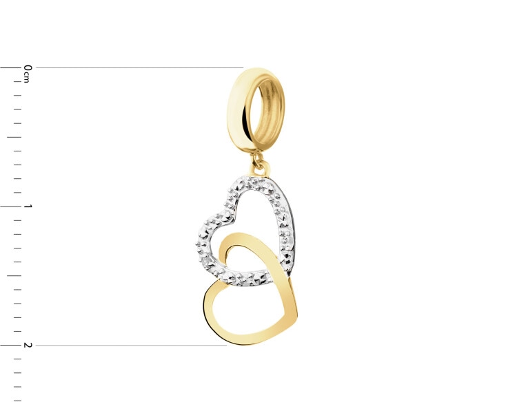 Złota zawieszka beads z żółtego złota z diamentem - serca - 0,003 ct - próba 375