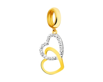 Yellow Gold Diamond Beads Pendant - Heart 0,003 ct - fineness 9 K