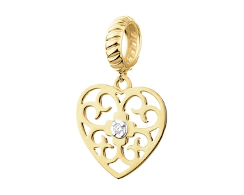 Złota zawieszka beads z brylantem - serce - 0,008 ct - próba 375