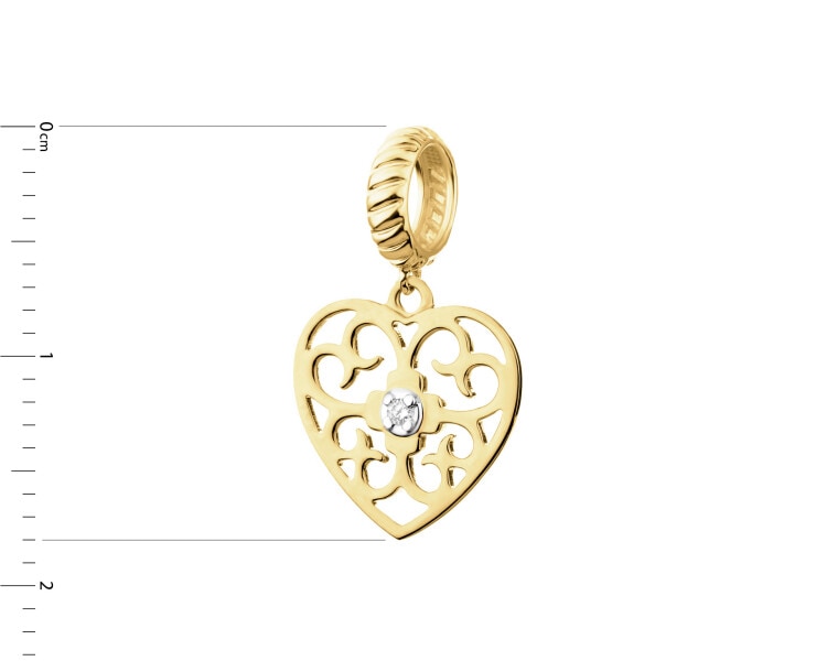 Złota zawieszka beads z brylantem - serce - 0,008 ct - próba 375