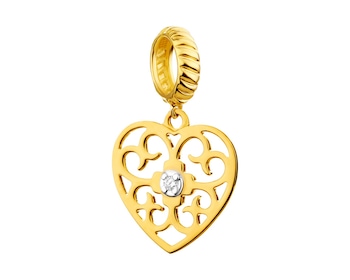 Yellow Gold Diamond Beads Pendant - Heart 0,008 ct - fineness 9 K