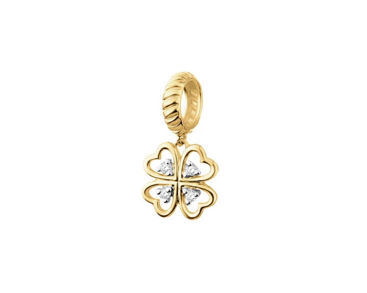 Yellow Gold Diamond Beads Pendant - Clover - 0,02 ct - fineness 9 K