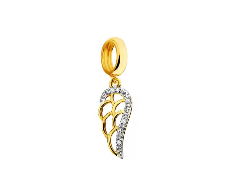 Złota zawieszka beads z diamentami - skrzydło 0,01 ct - próba 375