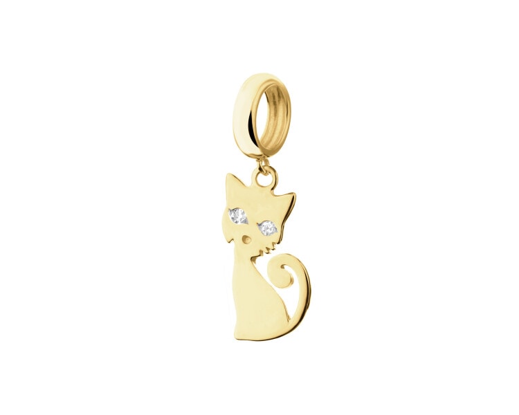 Yellow Gold Diamond Beads Pendant  - Cat - 0,01 ct - fineness 9 K