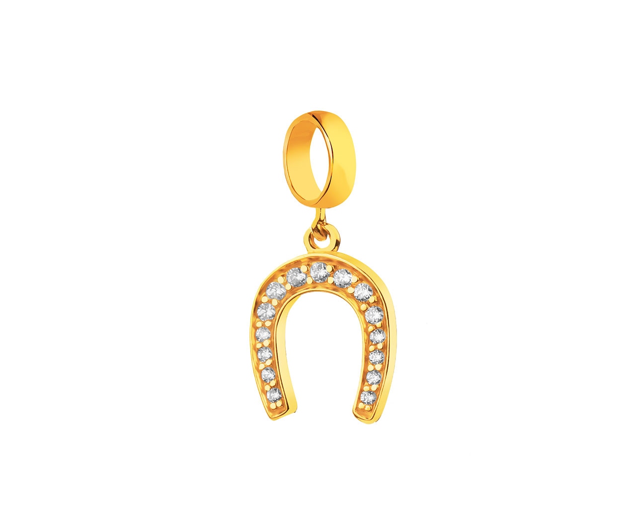 Yellow Gold Beads Pendant with Cubic Zirconia - Horseshoe