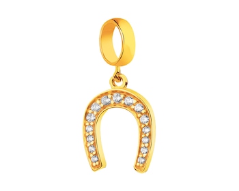 Yellow Gold Beads Pendant with Cubic Zirconia - Horseshoe