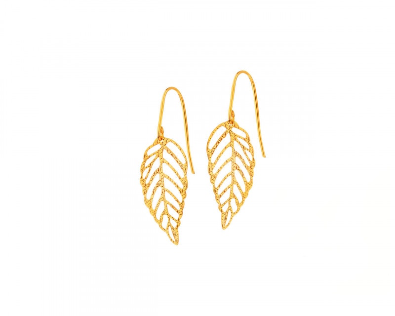 Yellow Gold Earrings - Leaf