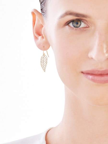 Yellow Gold Earrings - Leaf