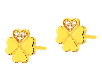Yellow Gold Earrings with Cubic Zirconia - Clover