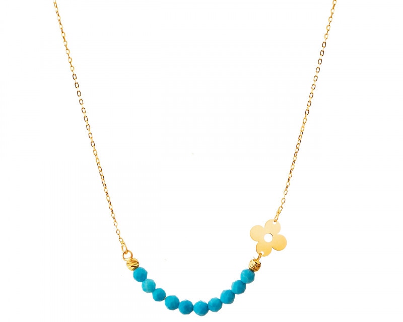 Yellow Gold Necklace with Synthetic Turquoise