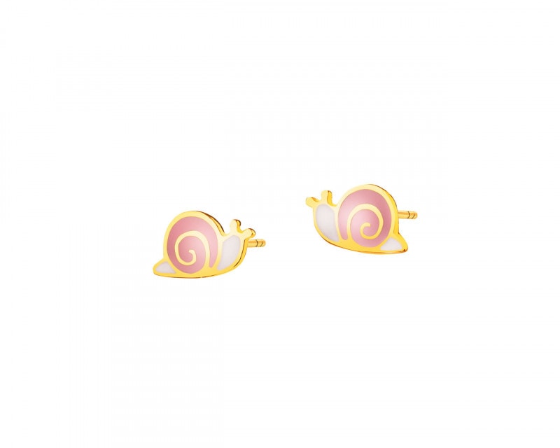 Yellow Gold & Enamel Earrings - Snails