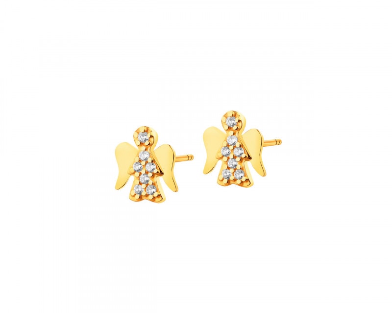 Yellow Gold Earrings with Cubic Zirconia - Angel
