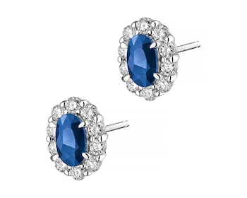 White Gold Diamond & Sapphire Earrings - fineness 14 K