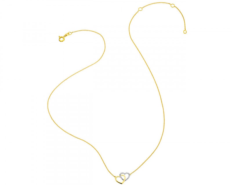 Yellow Gold Diamond Necklace  - Hearts 0,003 ct - fineness 14 K