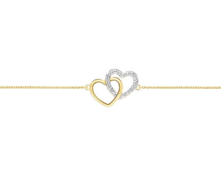 Náramek ze žlutého zlata s diamantem - srdce - 0,003 ct - ryzost 585