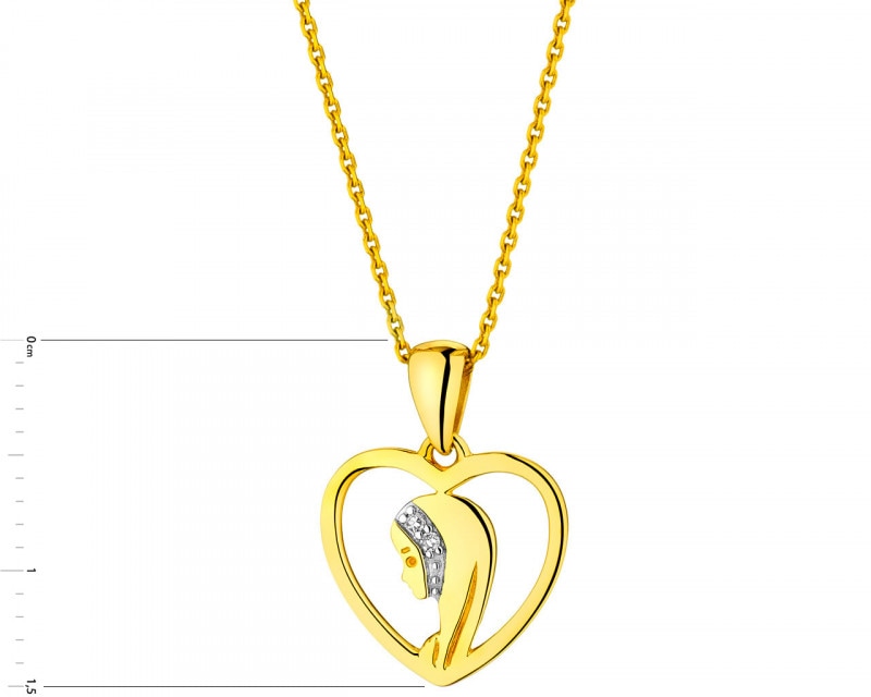 Yellow Gold Diamond  Pendant - Heart 0,006 ct - fineness 14 K