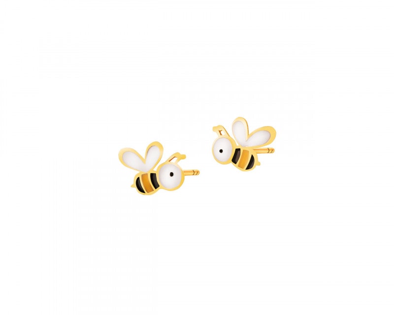 Yellow Gold &  Enamel Earrings - Bees