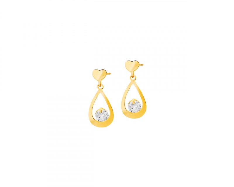 Yellow Gold Earrings with Cubic Zirconia - Hearts