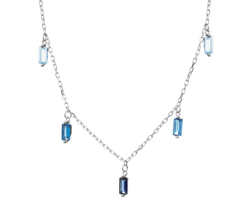 Sterling Silver Necklace with Multi-Color Cubic Zirconia