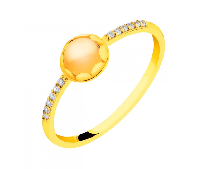 Zlatý prsten se syntetickým citrínem a zirkony