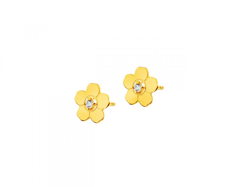 Złote kolczyki z cyrkoniami - Kwiatki