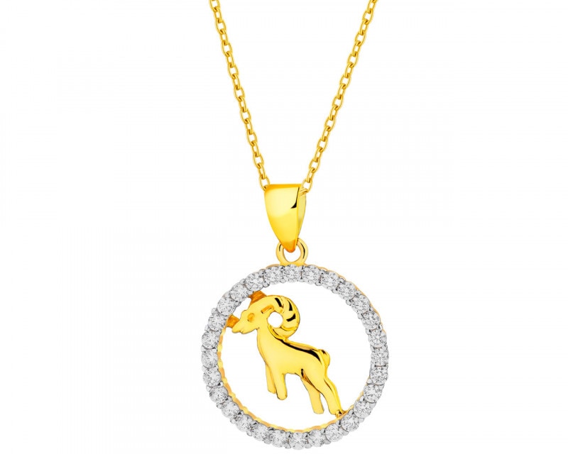 14ct Rhodium-Plated Yellow Gold Pendant with Cubic Zirconia