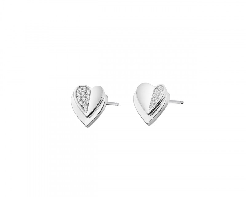 Sterling Silver Earrings with Cubic Zirconia - Hearts