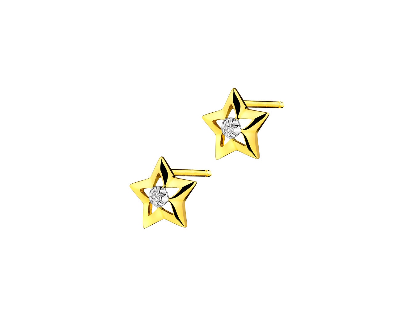 Kolczyki z żółtego złota z diamentami - gwiazdy 0,01 ct - próba 375