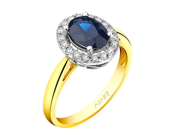 Yellow & White Gold Diamond Ring with Sapphire 0,25 ct - fineness 14 K